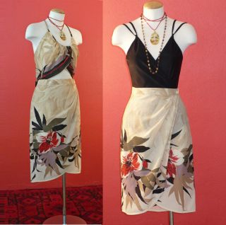  Red Hawaiian Flower 40s Style Wrap Skirt Halter Top Dress