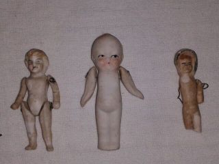 Antique Early 20th Century All Bisque Porcelain Wire Jointed Dolls