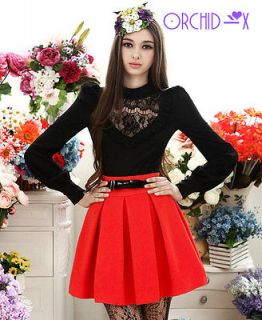2012 Fall&Winter All Matching Red Dress Lady Wool Warm Pleated Short