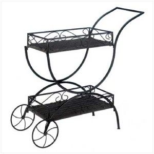 French Chic Black Flower Cart Curio Shelf