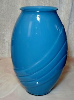  Modern Glass Floor or Pedestal Aqua Blue Turquoise Vase Art Deco Style