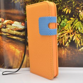 Dot Style Leather Orange Wallet Flip Hard Cover Case for Apple iPhone