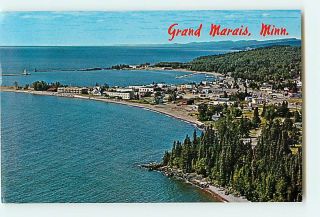 5069 MN Aerial View of Grand Marais, Minnesota Lake Superior Village
