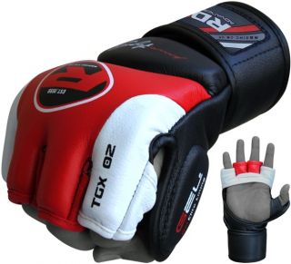  RDX Leather Gel Tech MMA UFC Grappling Gloves Fight Boxing Punch Bag P
