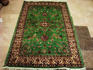 Grass Green Exclu Hand Knotted Rug Wool Silk Carpet 6x4