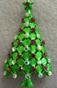 Vintage Mint Mylu Green Wash Christmas Tree Brooch Pin