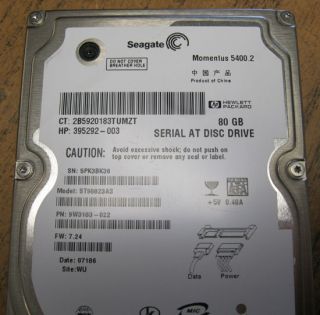 HP Seagate 5400 2 80GB 2 5 SATA Laptop Hard Drive ST98823AS 411923