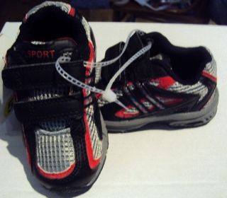 Toddler Boys Red Black Gray Tennis Shoes Size 5 New