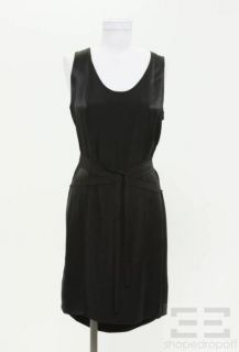Helmut Lang Black Satin Seamed Sleeveless Belted Dress Size 6