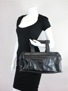 Helmut Lang Black Leather Handbag w Wooden Handles at Socialite