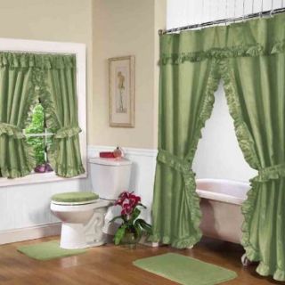 New Double Swag Fabric Shower Window Curtain Green