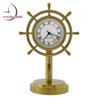 Miniature Clock Mini Gold Nautical Sailing SHIP Helm
