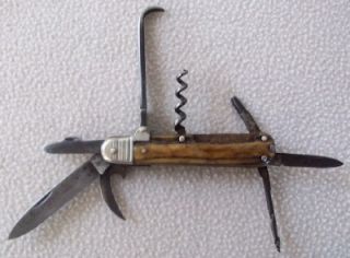 Vintage J A Henckels Germany Pocket Knife Multi Blade Cork Screw Horn