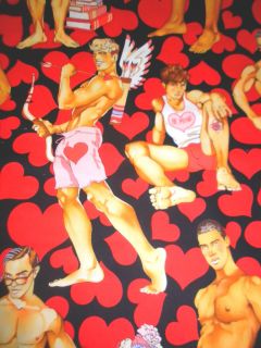 Alexander Henry Fabric Look of Love Pin Up Men Red Hearts on Black
