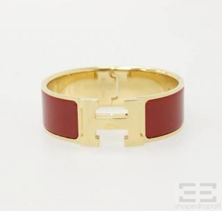 Hermes Gold Plated Red Enamel Wide Clic Clac H PM Bracelet