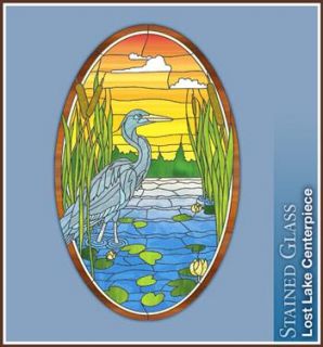 Lost Lake Heron Design Centerpiece Stained Glass Window Film   21.5 x