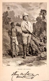 1872 Wood Engraving Henry Stanley Kalulu Weapon Gun Africa Child