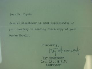 Framed Signed Letter Kay Summersby Eisenhower Commanding General