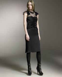 Burberry Prorsum Lace Sleeve Ruched Satin Dress   