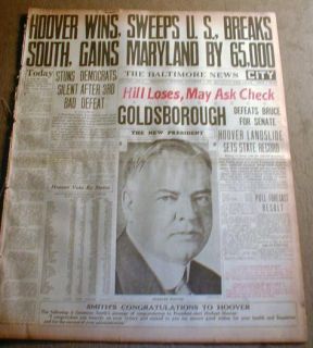 1928 Newspaper HDLNS Herbert Hoover Elected President