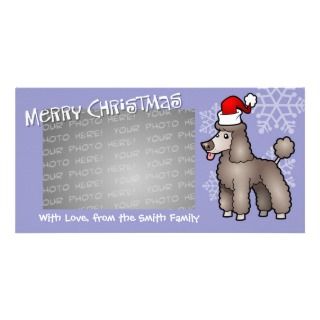 Christmas Poodle (silver beige puppy cut) Personalized Photo Card
