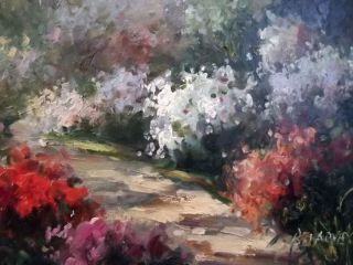 Harvey Oil Painting on Canvas Spring Garden Signed by Artist 12 x