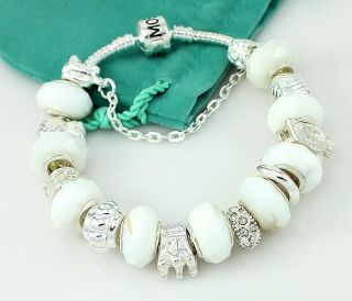 Hermosa White Crystal Beads Diamond Silver Bracelet 8