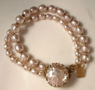 Vtg Miriam Haskell Signed Baroque Pearl Two Strand 2 Tone Necklace