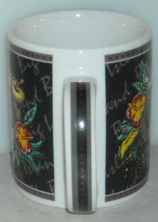 Hilo Hattie Mug Hawaii Flowers Black 2002 Big Island Coffee Cup Mug