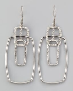 Classic Chain Rectangular Linked Diamond Drop Earrings