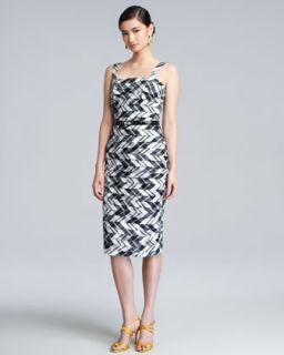 Plaid Taffeta Shantung Dress, Black/White