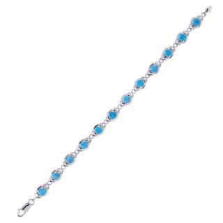 Sterling Silver Rhodium Plated Pgnumber 168 8 Inch Blue Created Opal