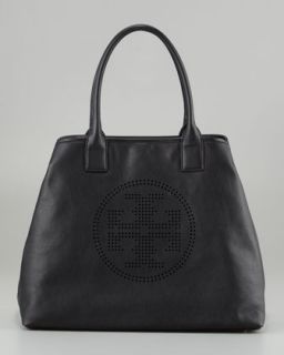 Perforated Logo Leather Tote Bag, Black