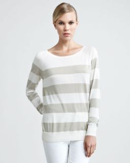 Loro Piana Natalie Striped Sweater with Scarf, Stone   