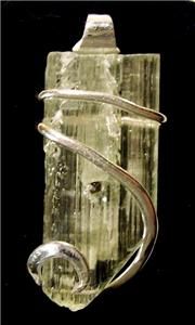15ct Natural Hiddenite Kunzite Crystal Art Wrap Pendant .925 Sterling