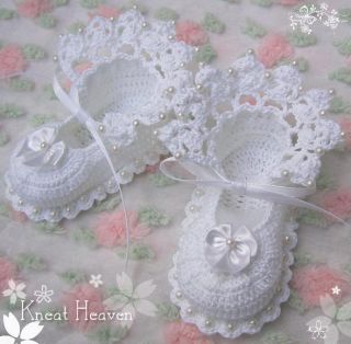 Boutique Kneat Heaven Crochet Antique Lace Baby Doll Booties