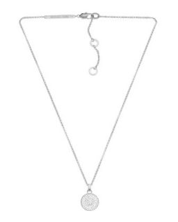 Pave Concave Pendant Necklace, Silver Color