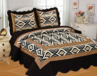 Royal Luxury 3 Piece Elegant Bed Spread Quilt Set Animal Patchwork