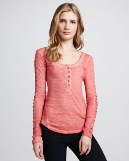 T69M4 Free People Embroidered Sleeve Melange Henley