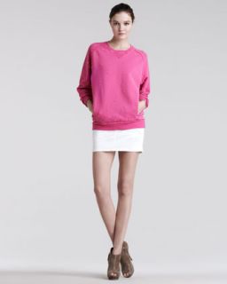 432G Pierre Balmain Crystal Sweatshirt & Leather Trim Denim Miniskirt