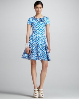 Camellia Print Dress, Pacific/White