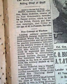 Heinz Guderian Blitzkrieg Panzer Death 1954 Newspaper