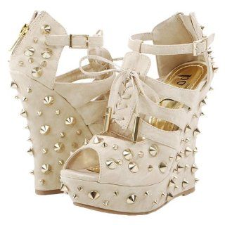 M1062 20 Spike Studs Wedge Heel Pumps TAUPE Shoes