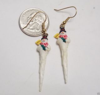 Cute & Unusual White Snowman Icicle Dangle French Hook Pierced