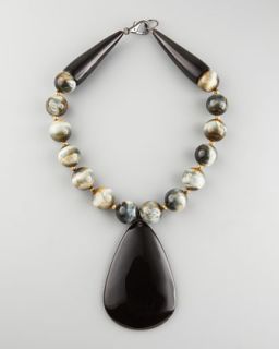 Y169L Nest Horn Pendant Tigers Eye Necklace