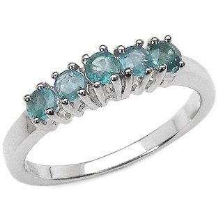 5 Stone Round Blue Diamond Ring in Sterling Silver (1/2