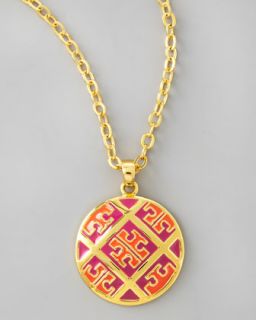 Enamel T Pattern Pendant Necklace, Orange/Pink