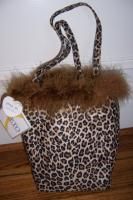  Soft Leopard Print Faux Feather Mini Tote Bag Handbag Purse