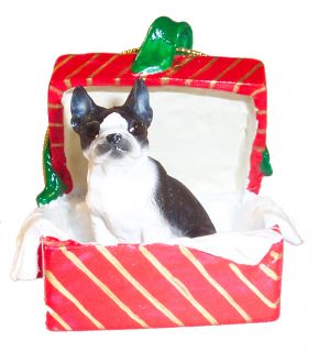  christmas ornament boston terrier dogs in a red gift box christmas