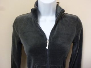 Juicy Couture Heather Gray Gold Blue Velour Tracksuit Sweatshirt